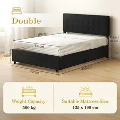 HOMCOM Double Ottoman Bed Frame, with Front Drawer - Black - 3