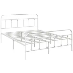 HOMCOM Double Minimalistic Metal Bed Frame - White - 1