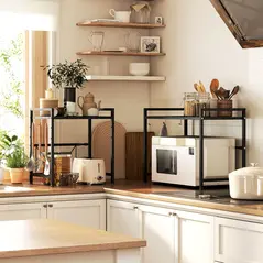 HOMCOM Expandable Microwave Oven Rack with 3 Hooks - Black - 9