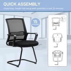 HOMCOM Ergonomic Desk Chair No Wheels, Padded Meeting Office Chair with Sled Base for Home Conference Room, Bedroom, Waiting, Reception, Black - 7