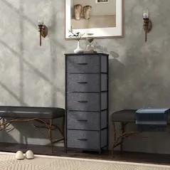 HOMCOM Fabric Chest of Drawers, Industrial Bedroom Dresser with 5 Fabric Drawers, Steel Frame and Wooden Top for Nursery, Living Room, Hallway, Dark Grey - 9