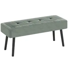 HOMCOM End of Bed Bench, Corduroy Bedroom Bench with Thick Padding and Steel Legs, Tufted Window Seat for Entryway, Living Room, Green - 1