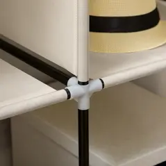 HOMCOM Fabric Wardrobe, with Rails and Shelves - Cream White - 9