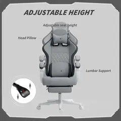 HOMCOM Ergonomic High Back Gaming Chair for Adults, Printed Velvet Computer Recliner Chair with Footrest, Lumbar Support, Adjustable Height and 360° Swivel Seat for Office or Gaming, Grey - 7