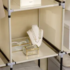 HOMCOM Fabric Wardrobe, with Rails and Shelves - Beige - 8