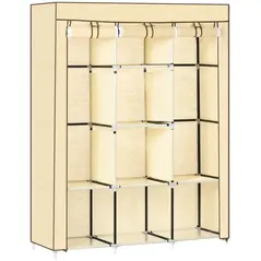 HOMCOM Fabric Wardrobe, with Rails and Shelves - Beige - 1