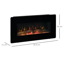 HOMCOM Electric Wall-Mounted Fireplace Heater with Adjustable Flame Effect, Remote Control, Timer, 1800/2000W, Black - 3