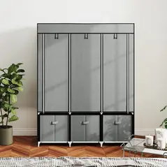 HOMCOM Fabric Wardrobe for Bedroom, Portable Wardrobe with 5 Shelves, 2 Hanging Rails and 3 Fabric Drawers, Foldable Closet, 125 x 43 x 162.5cm, Light Grey - 9