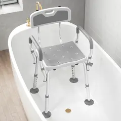 HOMCOM EVA Padded Shower Chair for the Elderly and Disabled, Height Adjustable Shower Stool with Back and Arms, 4 Suction Foot Pads, Light Grey - 9