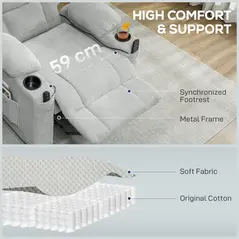 HOMCOM Electric Massage Recliner Armchair with Vibration, Heat, Whisper-Quiet Motor, Memory Function, Fleece Power Reclining Chair with Spring Pack, USB Port, Footrest, Side Pocket, Cup Holders, Grey - 7