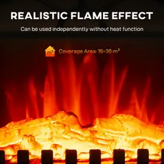 HOMCOM Electric Fireplace Stove Heater with 3D Flame Effect, 2000W/1000W, Freestanding Portable Fireplace with Adjustable Thermostat, 2 Heat Settings for Living Room, Black - 4