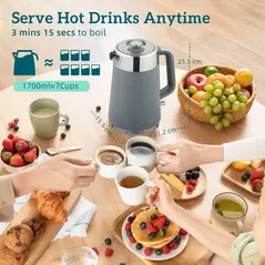 HOMCOM Electric Stainless Steel Kettle and Toaster Set, 3000W 1.7L UK Strix Thermostat Fast Boil Kettle w/ Limescale Filter, Cool Touch Body, 4 Slice Toaster with 7 Browning Levels, Crumb Tray, Grey - 3