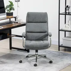 HOMCOM Executive Office Chair, Linen Fabric Computer Desk Chair with Double-Layer Back Cushion, Rocking Function, Height Adjustable for Home, Charcoal Grey - 2