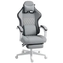 HOMCOM Ergonomic High Back Gaming Chair for Adults, Printed Velvet Computer Recliner Chair with Footrest, Lumbar Support, Adjustable Height and 360° Swivel Seat for Office or Gaming, Grey - 1