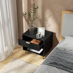 HOMCOM Elegant Bedside Table, with Drawer and Shelf - Black/Gold Tone - 9