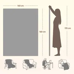 HOMCOM Electric Heated Blanket Throw 140 x 160cm with Dual Controllers, Machine Washable Heated Throw Blanket with Ultra Soft Flannel Fabric, 5 Heating Levels, 10 Hour Timer, Grey - 3