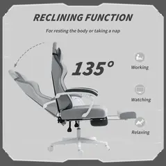 HOMCOM Ergonomic High Back Gaming Chair for Adults, Printed Velvet Computer Recliner Chair with Footrest, Lumbar Support, Adjustable Height and 360° Swivel Seat for Office or Gaming, Grey - 6