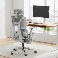 HOMCOM Ergonomic Office Chair, High Back Mesh Desk Chair, Grey - 2