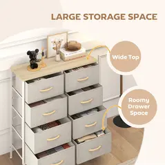 HOMCOM Fabric Chest of Drawers, Industrial Bedroom Dresser with 8 Fabric Drawers, Steel Frame and Wooden Top for Nursery, Living Room, Hallway, Maple Wood-effect - 4