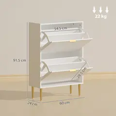 HOMCOM Elegant Two-Drawer Shoe Cabinet - White - 3