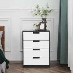 HOMCOM Drawer Chest, 4-Drawer Storage Cabinet Organiser for Bedroom, Living Room, 60cmx40cmx80cm, White and Black - 7
