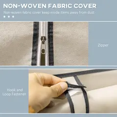 HOMCOM Fabric Wardrobe, with Rails and Shelves - Cream White - 5