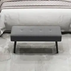 HOMCOM End of Bed Bench, Corduroy Bedroom Bench with Thick Padding and Steel Legs, Tufted Window Seat for Entryway, Living Room, Grey - 8