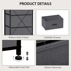 HOMCOM Fabric Chest of Drawers, Industrial Bedroom Dresser with 5 Fabric Drawers, Steel Frame and Wooden Top for Nursery, Living Room, Hallway, Dark Grey - 6