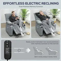 HOMCOM Electric Massage Recliner Armchair with Vibration, Heat, Whisper-Quiet Motor, Memory Function, Velvet Power Reclining Chair with Spring Pack, USB Port, Footrest, Side Pocket, Cup Holders, Grey - 5