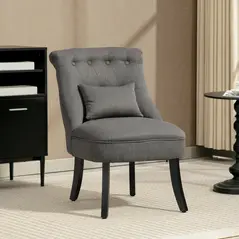 HOMCOM Fabric Single Sofa Dining Chair Tub Chair Upholstered W/ Pillow Solid Wood Leg Home Living Room Furniture Charcoal Grey - 2