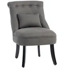 HOMCOM Fabric Single Sofa Dining Chair Tub Chair Upholstered W/ Pillow Solid Wood Leg Home Living Room Furniture Charcoal Grey - 1