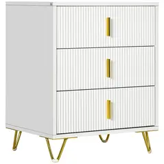 HOMCOM Elegant Chest of Three Drawers - White/Gold-Tone - 1