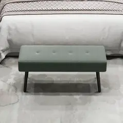 HOMCOM End of Bed Bench, Corduroy Bedroom Bench with Thick Padding and Steel Legs, Tufted Window Seat for Entryway, Living Room, Green - 8