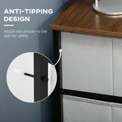 HOMCOM Fabric Chest of Drawers, Storage Drawers, Industrial Bedroom Dresser with 6 Fabric Drawers, Steel Frame and Wooden Top for Nursery, Living Room, Hallway, Grey - 7