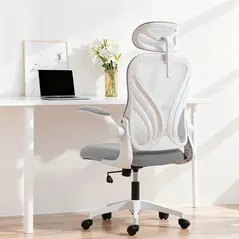 HOMCOM Ergonomic Office Chair with Foldable Backrest, 2D Headrest - Light Grey - 2