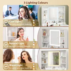 HOMCOM Elegant Dressing Table, with LED Mirror - White - 4