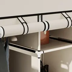 HOMCOM Fabric Wardrobe, with Rails and Shelves - Cream White - 8