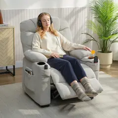 HOMCOM Electric Massage Recliner Armchair with Vibration, Heat, Whisper-Quiet Motor, Memory Function, Fleece Power Reclining Chair with Spring Pack, USB Port, Footrest, Side Pocket, Cup Holders, Grey - 2