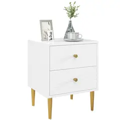HOMCOM Elegant Two-Drawer Bedside Table - White/Gold-Tone - 1