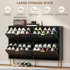 HOMCOM Elegant Four-Drawer Shoe Cabinet - Black - 5