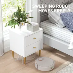 HOMCOM Elegant Two-Drawer Bedside Table - White/Gold-Tone - 7