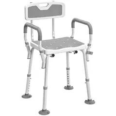 HOMCOM EVA Padded Shower Chair for the Elderly and Disabled, Height Adjustable Shower Stool with Back and Arms, 4 Suction Foot Pads, Light Grey - 1