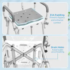 HOMCOM EVA Padded Shower Chair for the Elderly and Disabled, Height Adjustable Shower Stool with Back and Arms, 4 Suction Foot Pads, Light Grey - 4