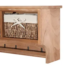 HOMCOM Entryway Coat Rack Wall Mounted Shelf w/ 2 Corn Husk Baskets and Hooks, Brown - 7