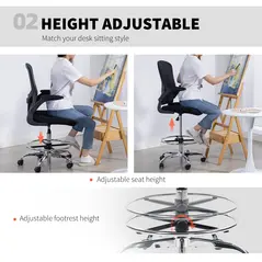 HOMCOM Draughtsman Chair, with Adjustable Lumbar - Black - 5