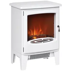 HOMCOM Electric Fireplace Stove, Free standing Fireplace Heater with Realistic LED Flame Effect and Adjustable Brightness, Overheat Safety Protection, 900W/1800W, White - 1