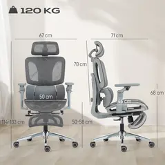 HOMCOM Ergonomic Office Chair, High Back Mesh Desk Chair, Grey - 3