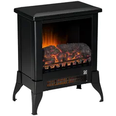 HOMCOM Electric Fireplace Stove, Free Standing Fireplace Heater with Realistic Flame Effect, Dual Power Settings (1800-2000W), Adjustable Temperature and Overheat Protection, Black - 1