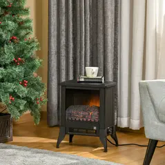 HOMCOM Electric Fireplace Stove, Free Standing Fireplace Heater with Realistic Flame Effect, Dual Power Settings (1800-2000W), Adjustable Temperature and Overheat Protection, Black - 7