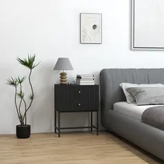 HOMCOM Elegant Two-Drawer Bedside Table - Black - 2